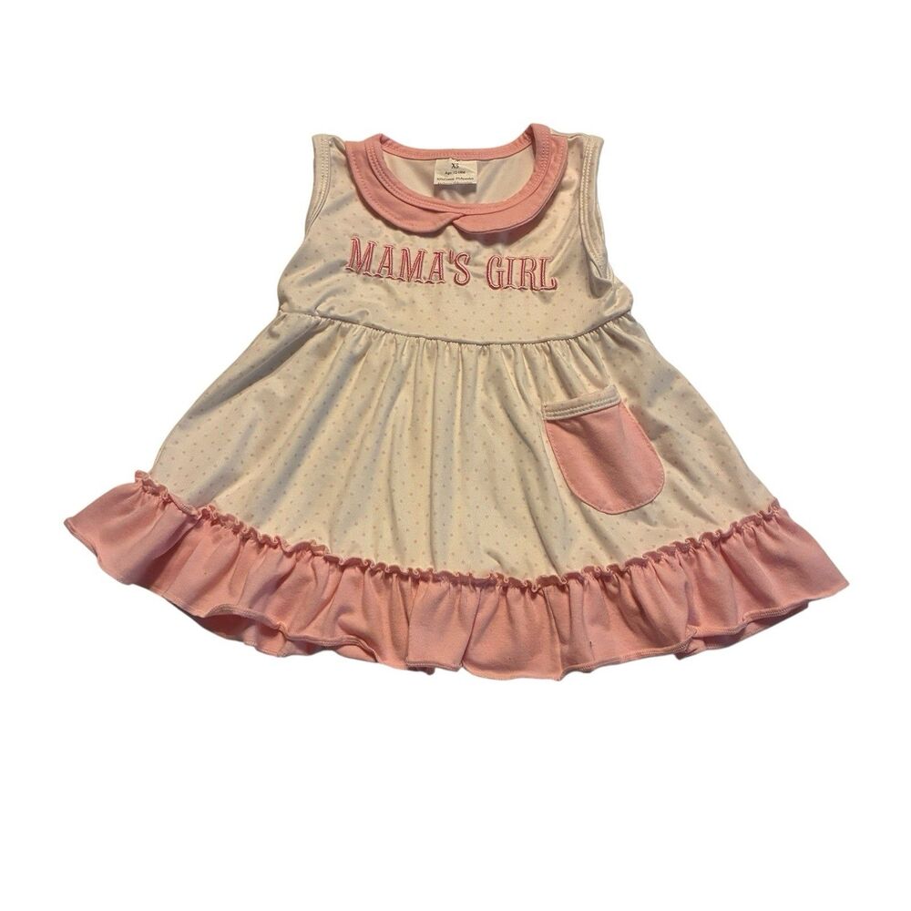 Unbranded Pink And White Dotted Girls Dress W/ “MAMA’S GIRL Size XS 12-18 Months